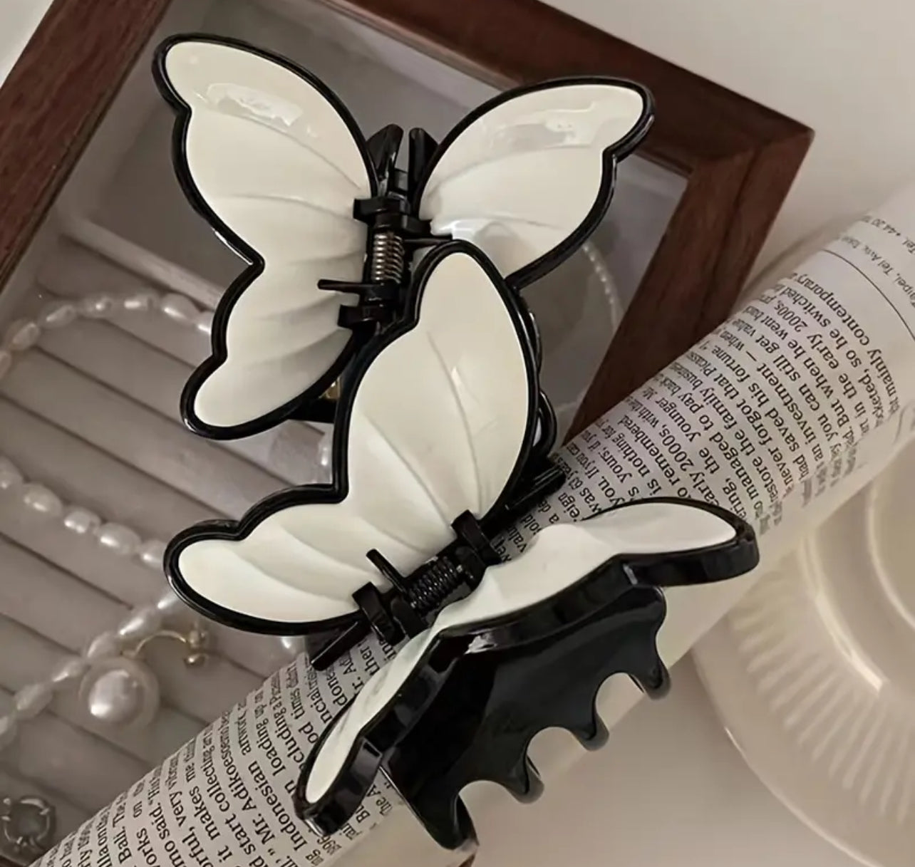 White butterfly claw clip