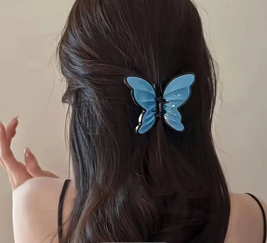 Blue butterfly claw clip