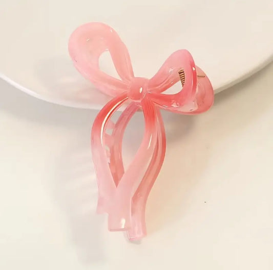 Pink bow claw clip