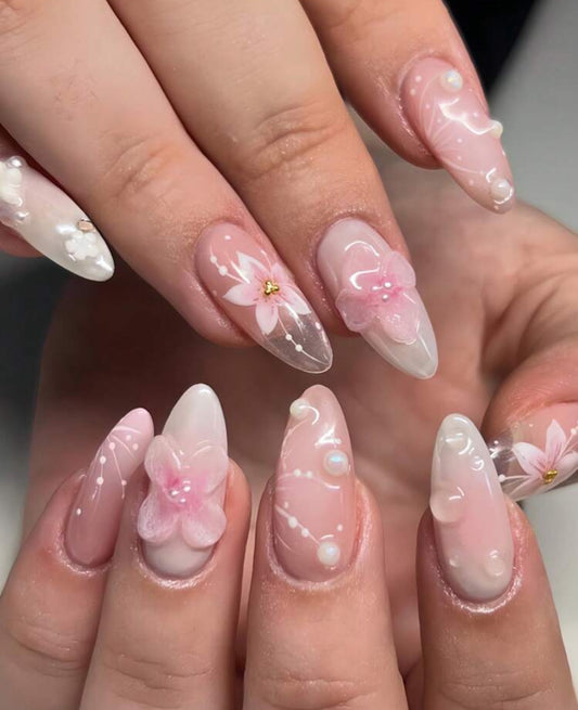 Floral pearl nails