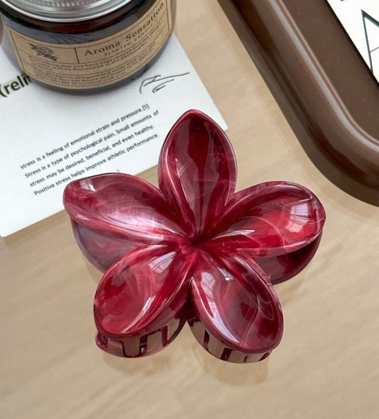 Burgundy flower claw clip